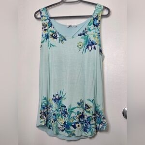 Reitmans Floral Tank Top - Aqua and Navy